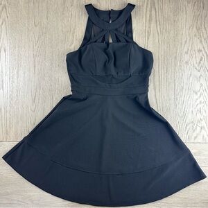 Emerald Sundae Black Halter Skater Dress M Cutout Mesh Cocktail Party